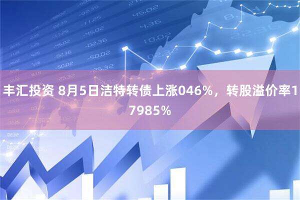 丰汇投资 8月5日洁特转债上涨046%，转股溢价率17985%